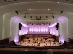 Philharmonic hall set up for a social-distanced orchestra